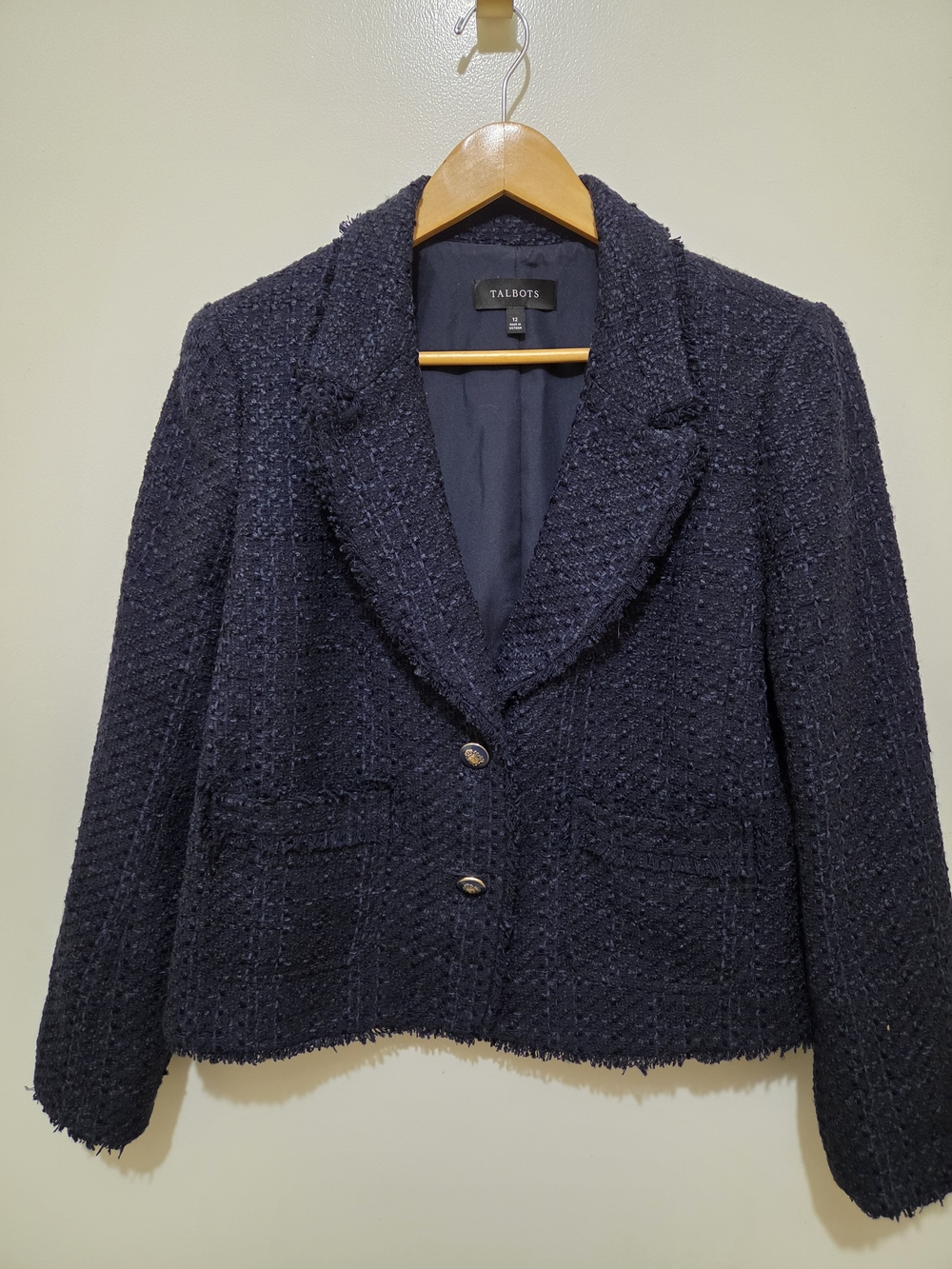 Talbots Navy Textured Tweed Classic Blazer Jacket - Size 12